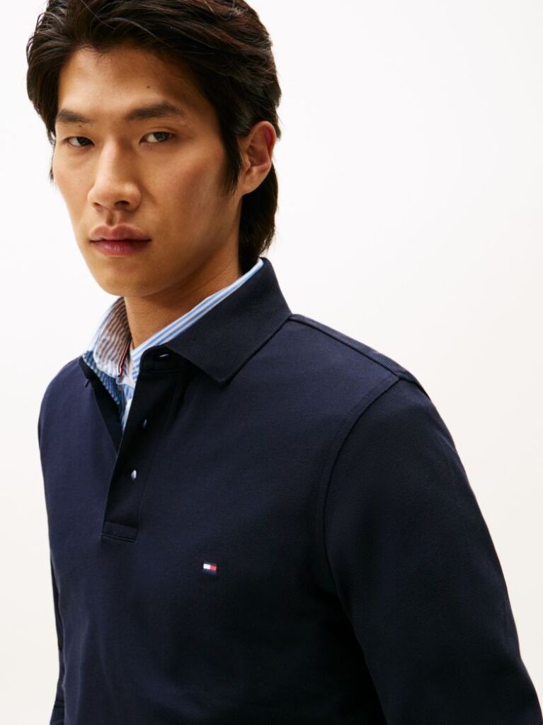 Blue Tricou Polo Cu Maneca Lunga 1985 Collection Slim Fit  Barbati