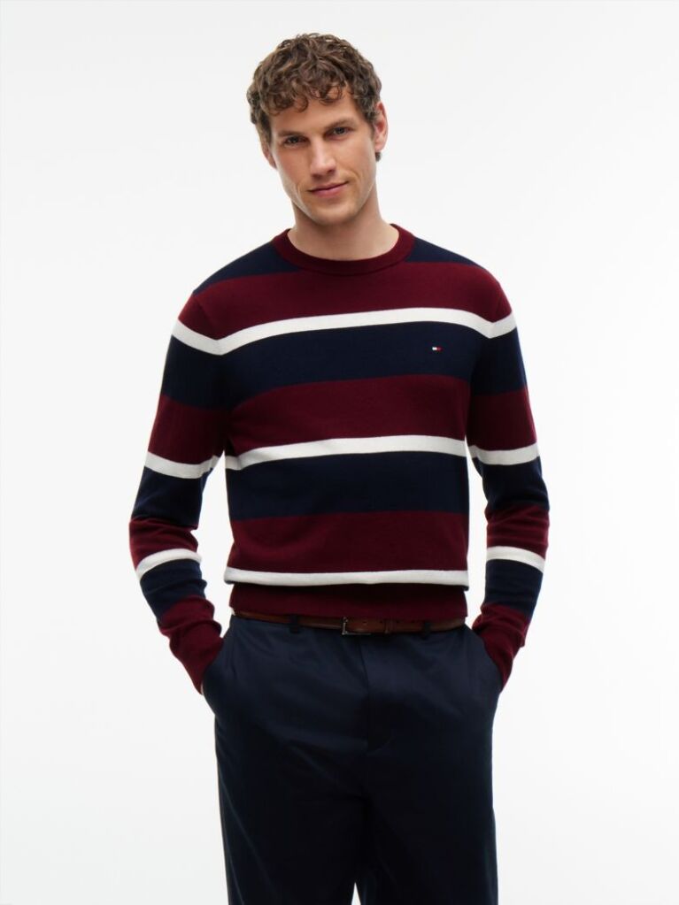 Rosu Jumper Din Bumbac Si Casmir Crew Neck  Barbati