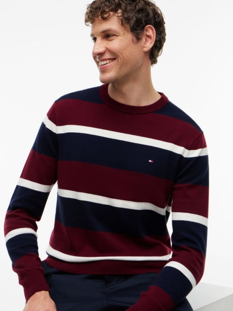 Rosu Jumper Din Bumbac Si Casmir Crew Neck  Barbati