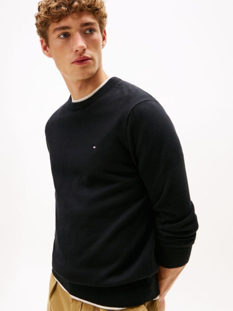 Black Cotton Cashmere Crew Neck Jumper  Men