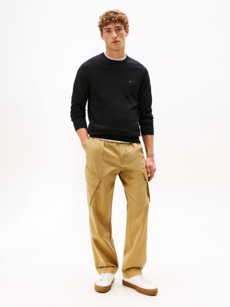 Black Cotton Cashmere Crew Neck Jumper  Men