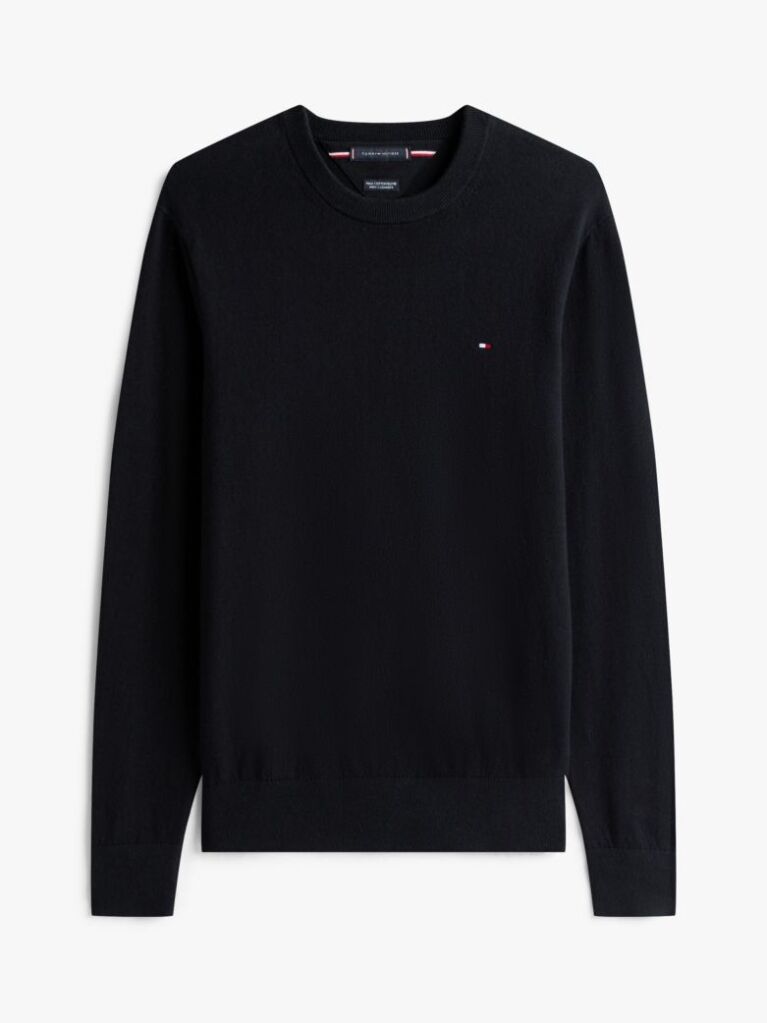 Black Cotton Cashmere Crew Neck Jumper  Men