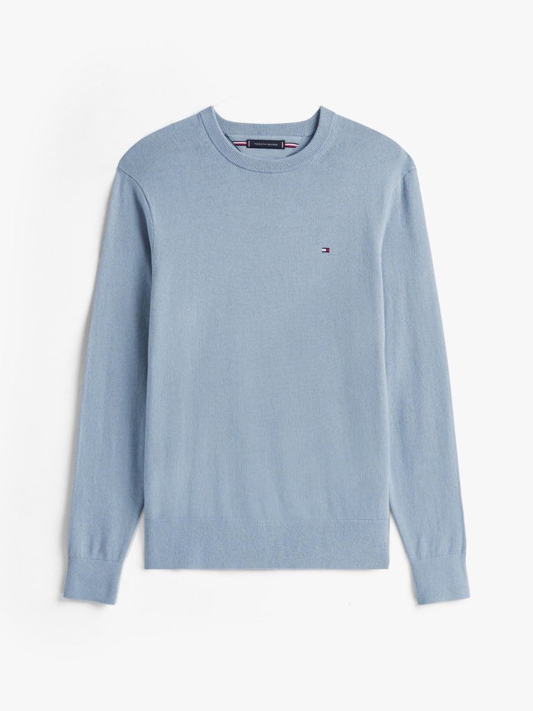 Blue Jumper Din Bumbac Si Casmir Crew Neck  Barbati