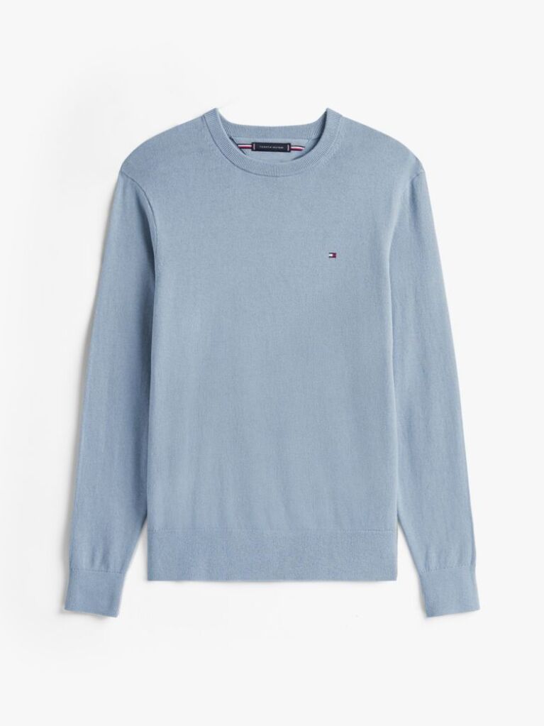 Blue Cotton Cashmere Crew Neck Jumper  Men