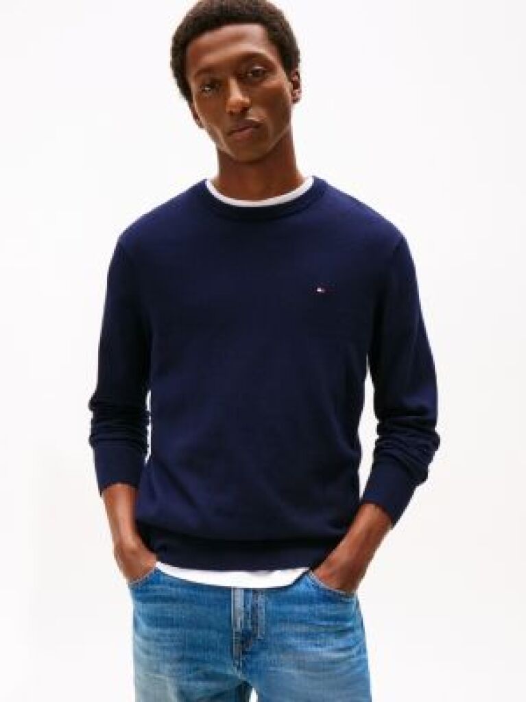 Blue Cotton Cashmere Crew Neck Jumper  Men