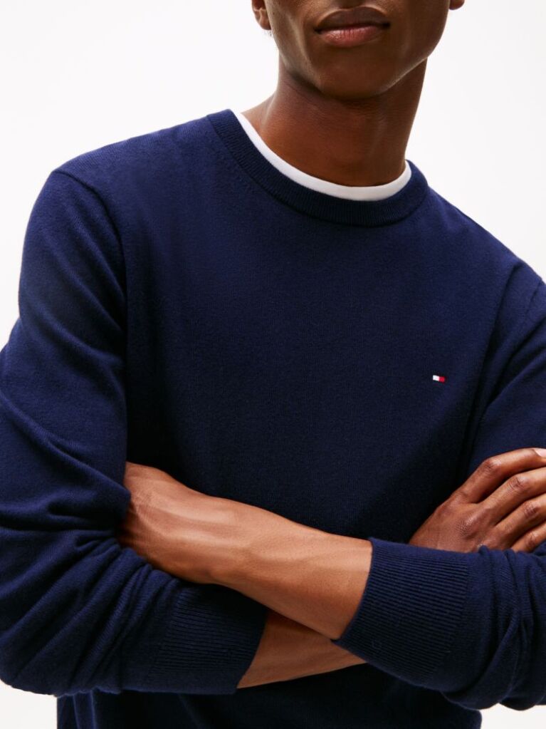 Blue Cotton Cashmere Crew Neck Jumper  Men