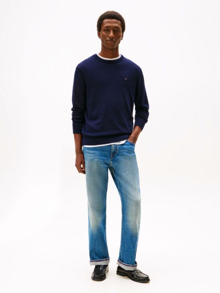 Blue Cotton Cashmere Crew Neck Jumper  Men