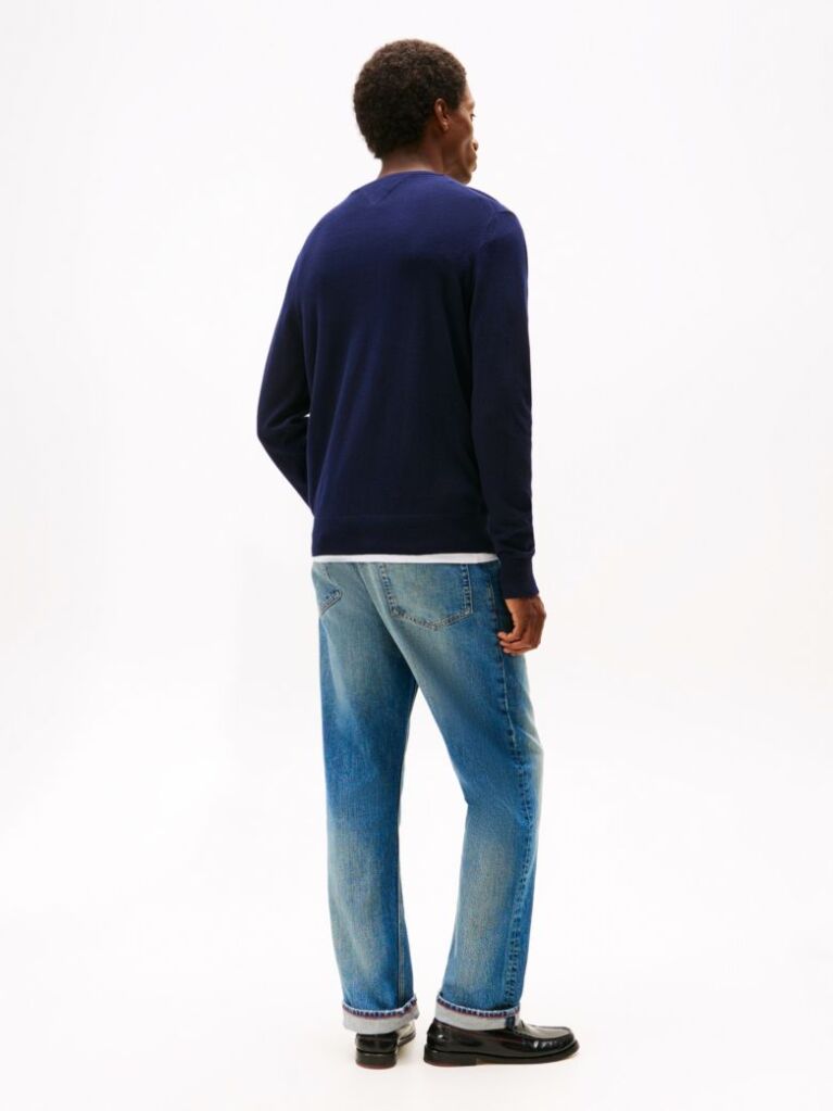 Blue Cotton Cashmere Crew Neck Jumper  Men