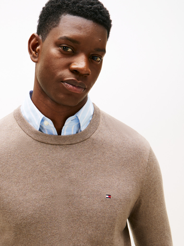 Brown Cotton Cashmere Crew Neck Jumper  Men