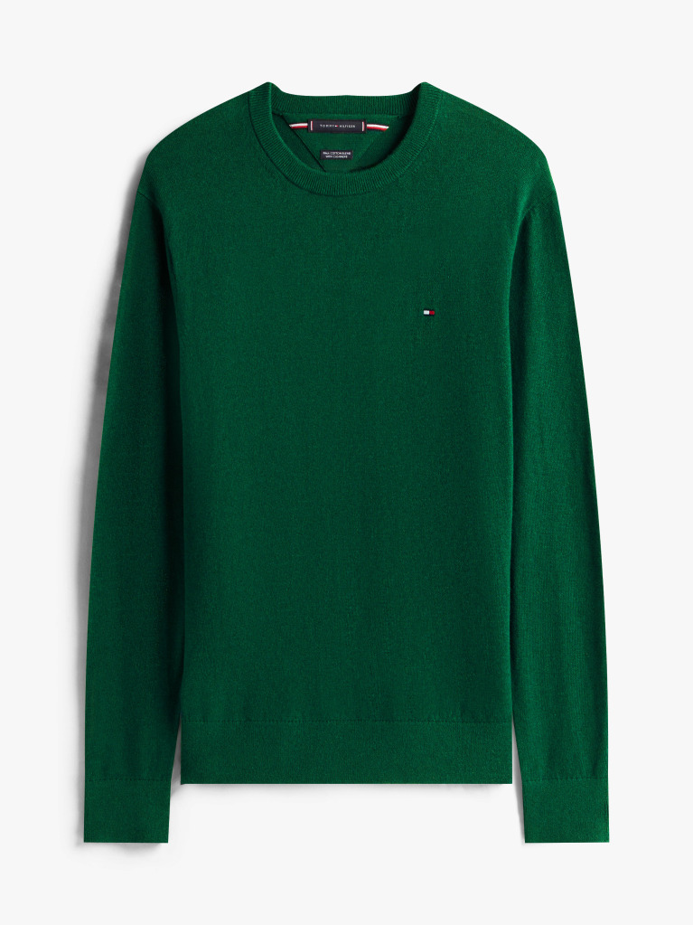 Green Cotton Cashmere Crew Neck Jumper  Men
