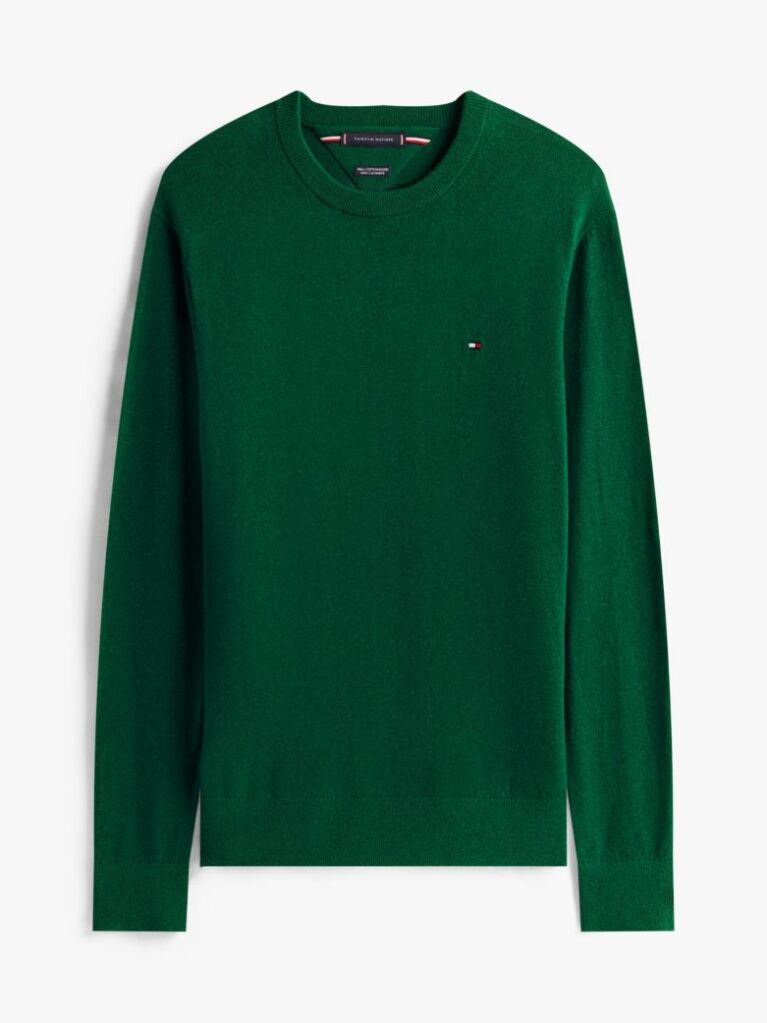Green Cotton Cashmere Crew Neck Jumper  Men