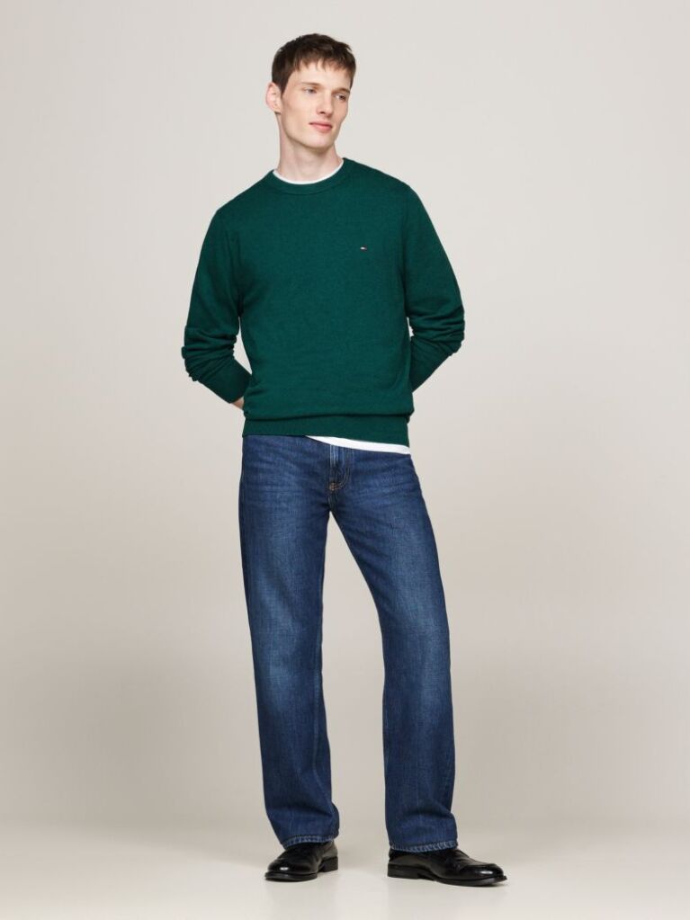 Green Cotton Cashmere Crew Neck Jumper  Men