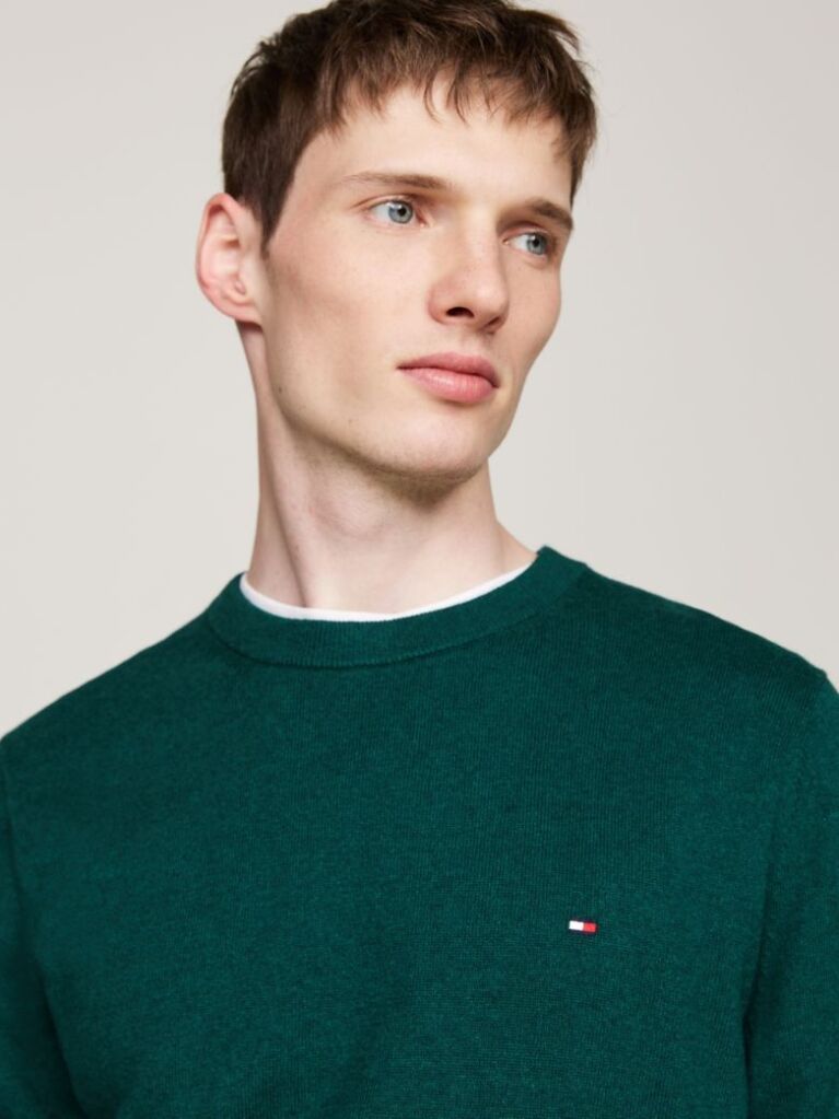 Green Cotton Cashmere Crew Neck Jumper  Men