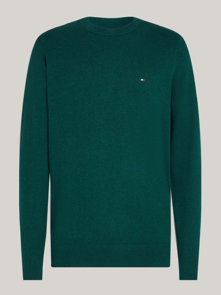 Green Cotton Cashmere Crew Neck Jumper  Men
