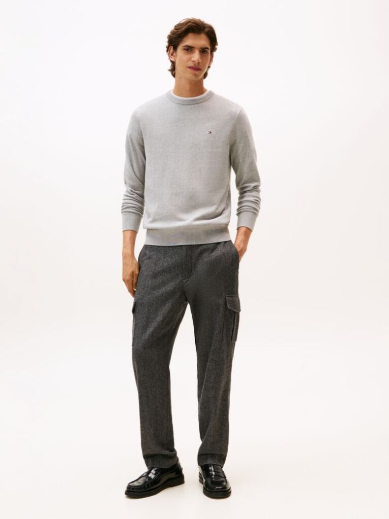 Grey Cotton Cashmere Crew Neck Jumper  Men