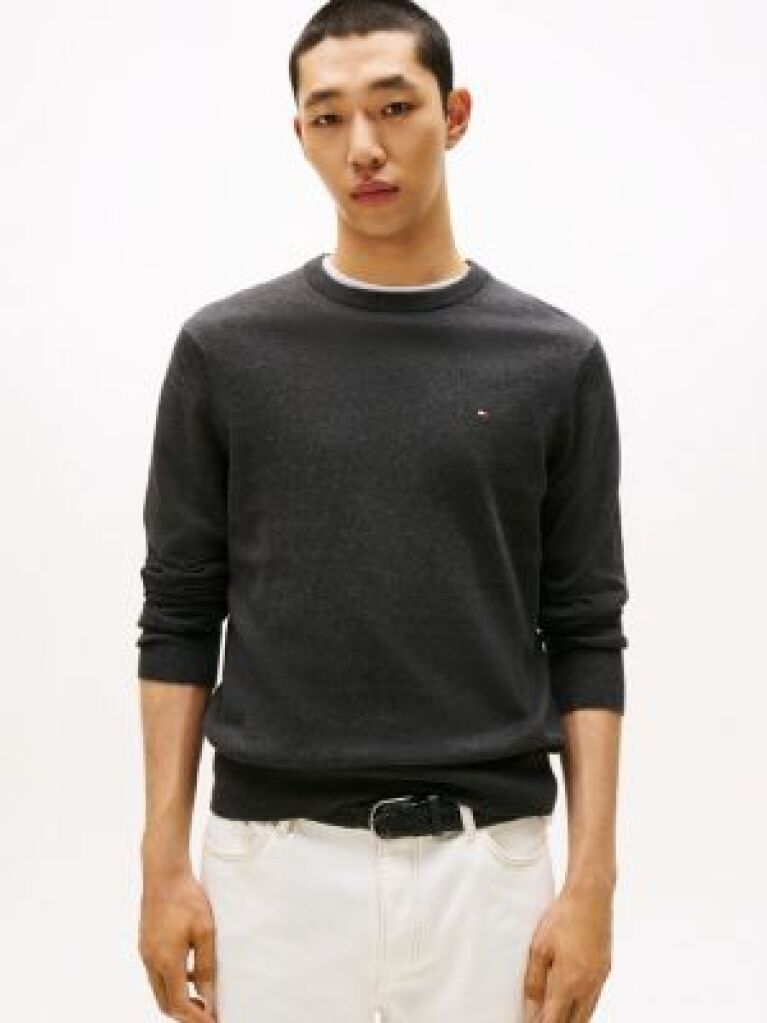 Grey Cotton Cashmere Crew Neck Jumper  Men