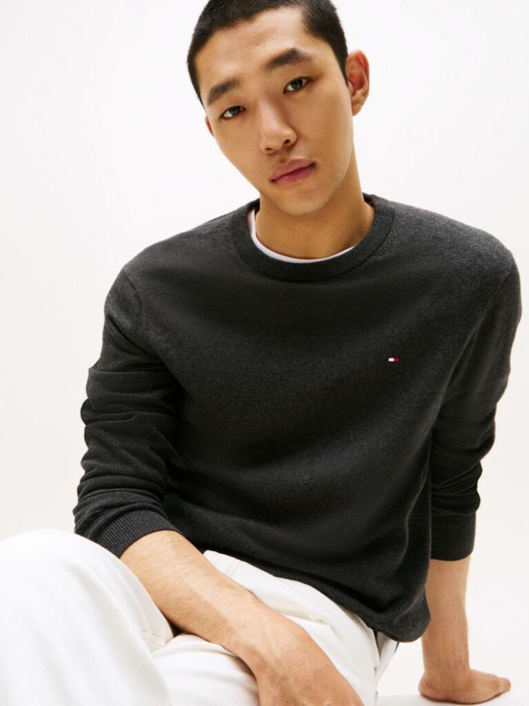 Grey Cotton Cashmere Crew Neck Jumper  Men