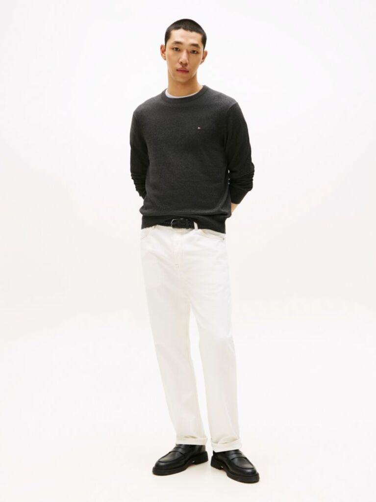 Grey Cotton Cashmere Crew Neck Jumper  Men