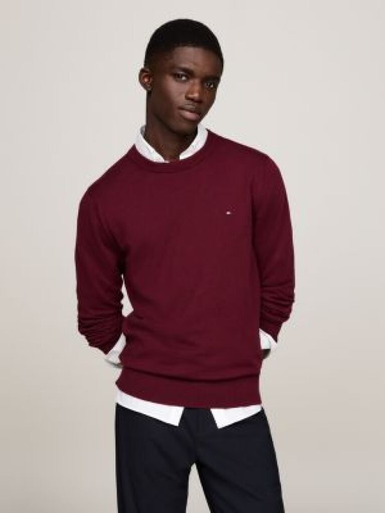 Red Cotton Cashmere Crew Neck Jumper  Men
