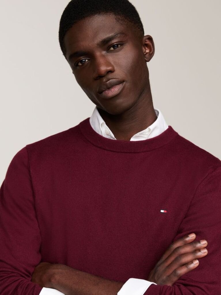 Red Cotton Cashmere Crew Neck Jumper  Men