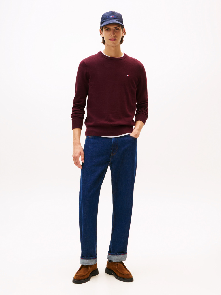 Red Cotton Cashmere Crew Neck Jumper  Men
