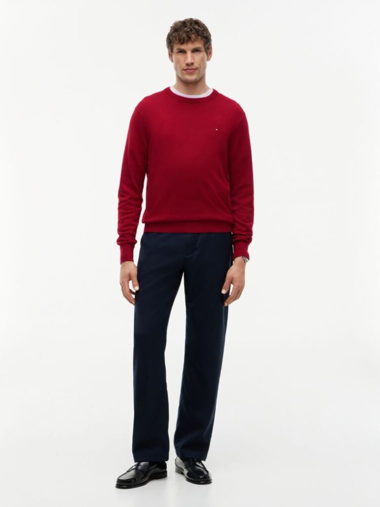 Rosu Jumper Din Bumbac Si Casmir Crew Neck  Barbati