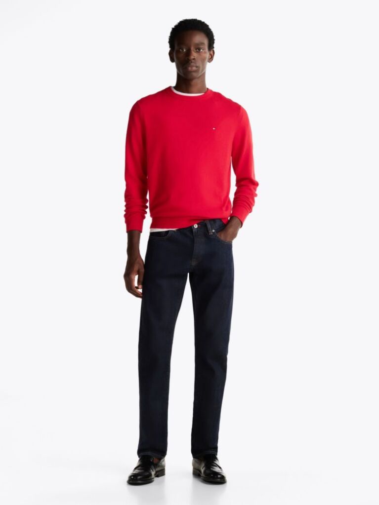 Rosu Jumper Din Bumbac Si Casmir Crew Neck  Barbati