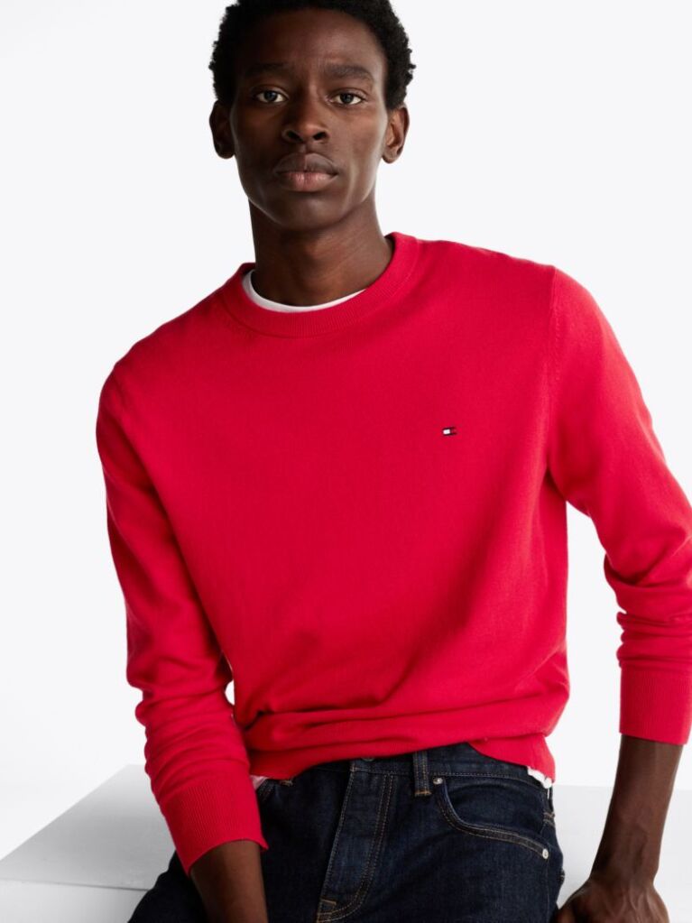 Rosu Jumper Din Bumbac Si Casmir Crew Neck  Barbati