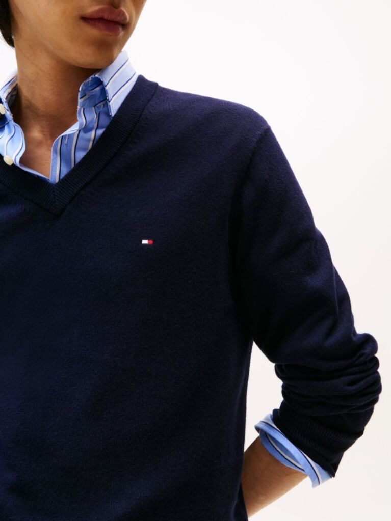 Blue V-Neck Regular Fit Jumper  Men