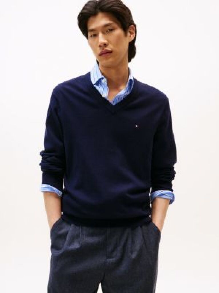 Blue V-Neck Regular Fit Jumper  Men