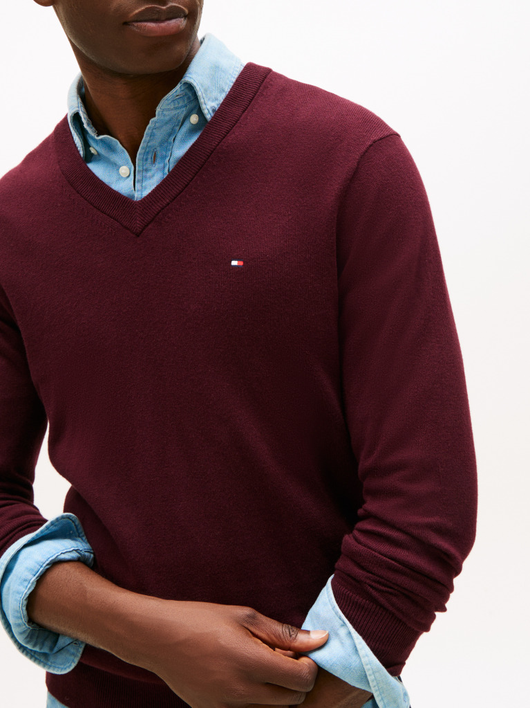Red V-Neck Regular Fit Jumper  Men