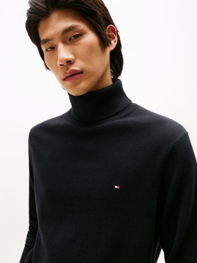 Black Cotton Cashmere Roll Neck Jumper  Men