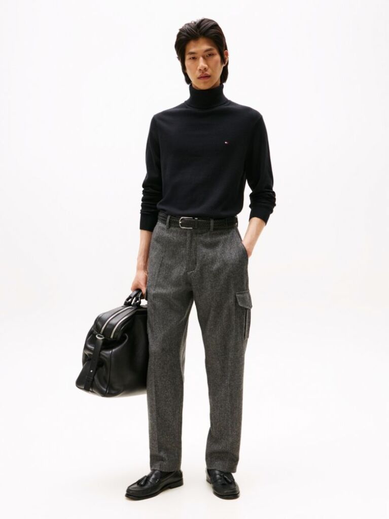 Black Cotton Cashmere Roll Neck Jumper  Men