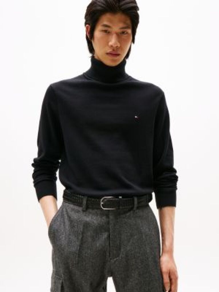 Black Cotton Cashmere Roll Neck Jumper  Men