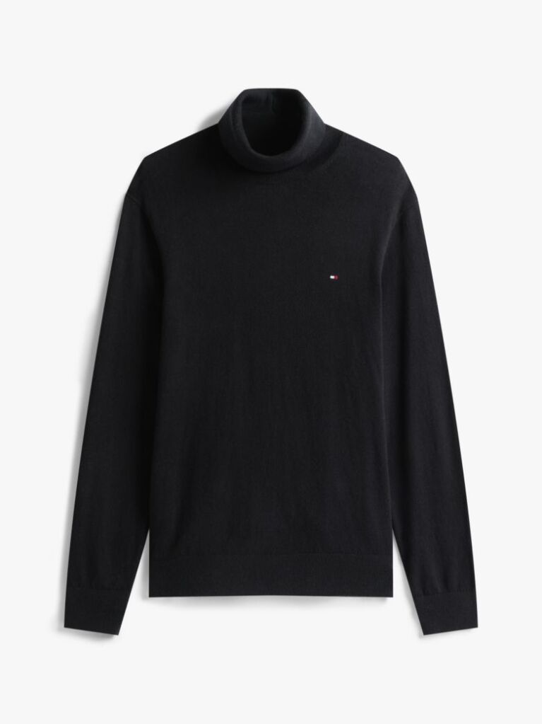 Black Cotton Cashmere Roll Neck Jumper  Men