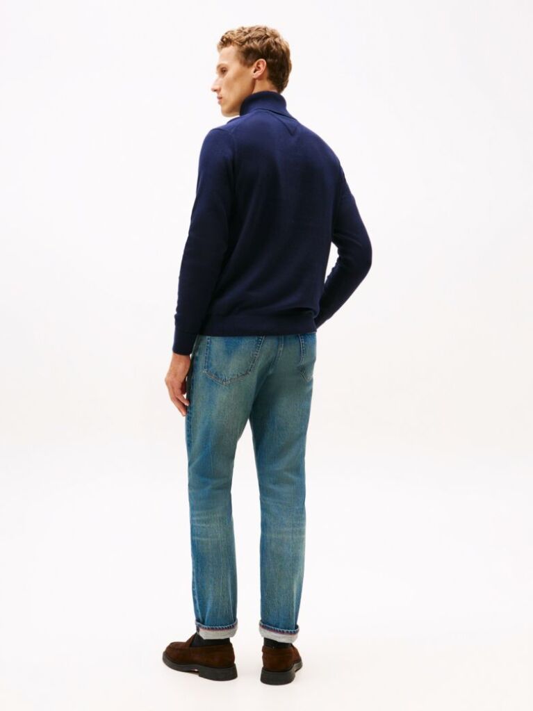 Blue Jumper Din Bumbac Si Casmir Roll Neck  Barbati