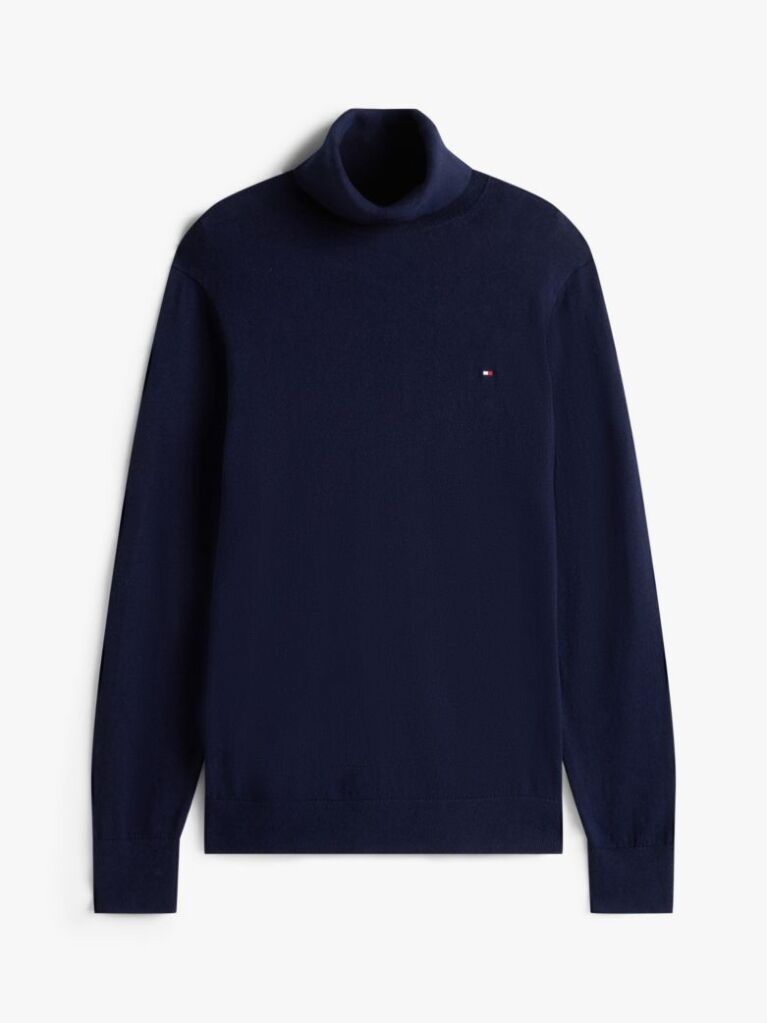 Blue Jumper Din Bumbac Si Casmir Roll Neck  Barbati