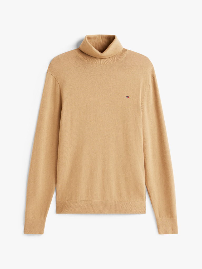 Brown Cotton Cashmere Roll Neck Jumper  Men