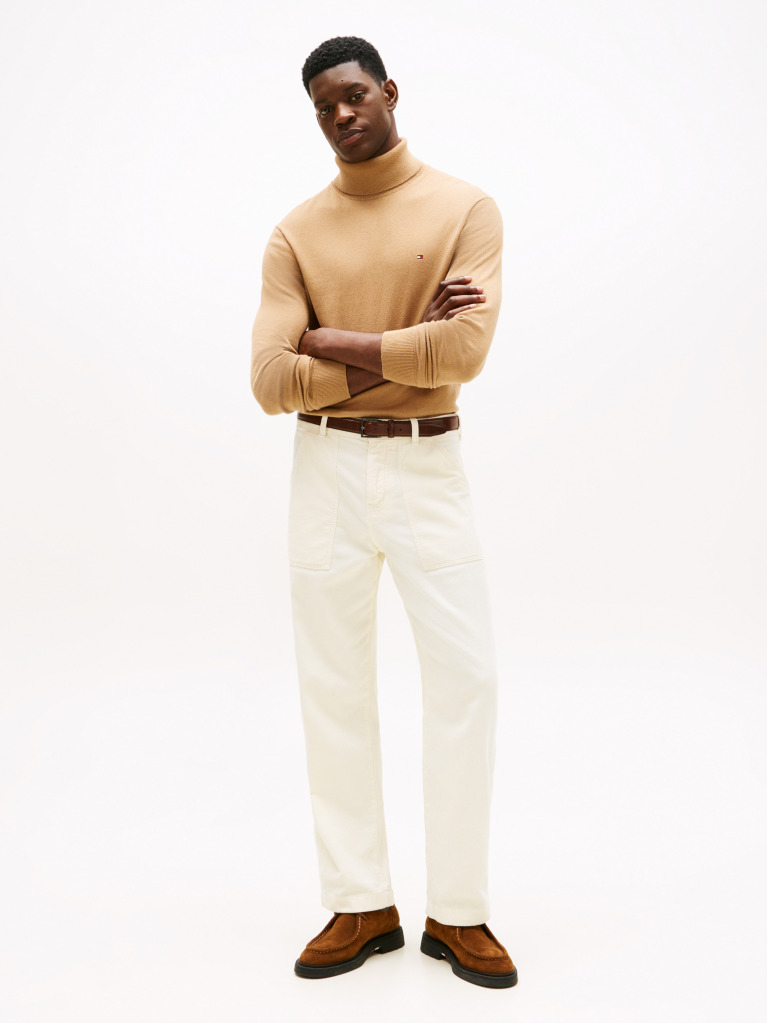 Brown Cotton Cashmere Roll Neck Jumper  Men