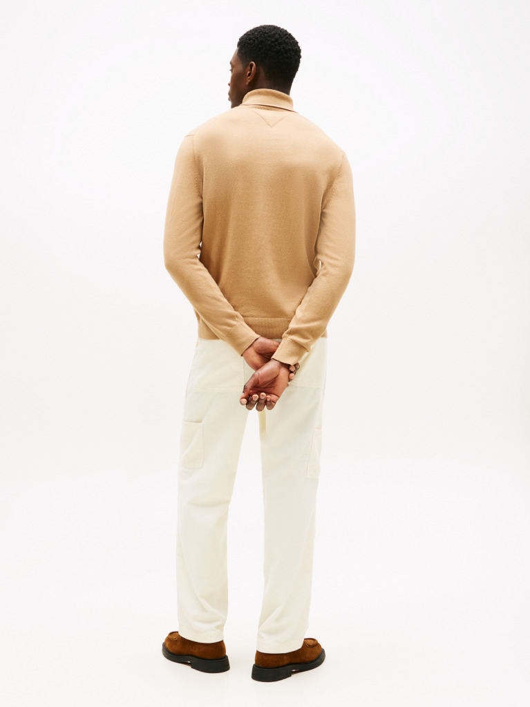 Brown Cotton Cashmere Roll Neck Jumper  Men