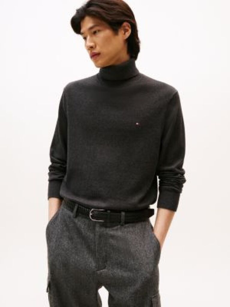 Gri Jumper Din Bumbac Si Casmir Roll Neck  Barbati
