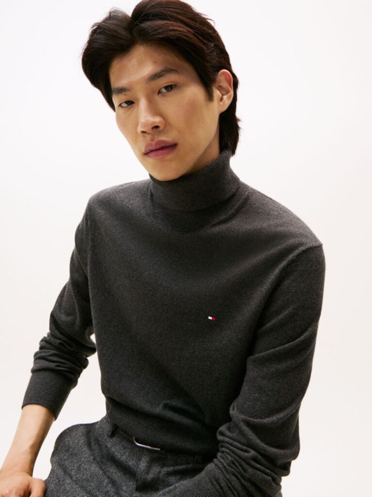 Gri Jumper Din Bumbac Si Casmir Roll Neck  Barbati