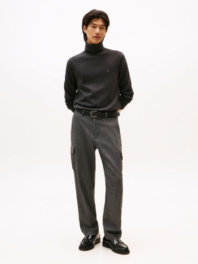 Gri Jumper Din Bumbac Si Casmir Roll Neck  Barbati