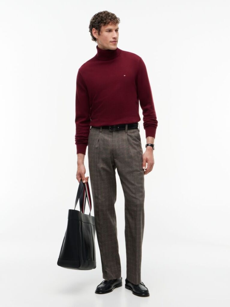 Rosu Jumper Din Bumbac Si Casmir Roll Neck  Barbati