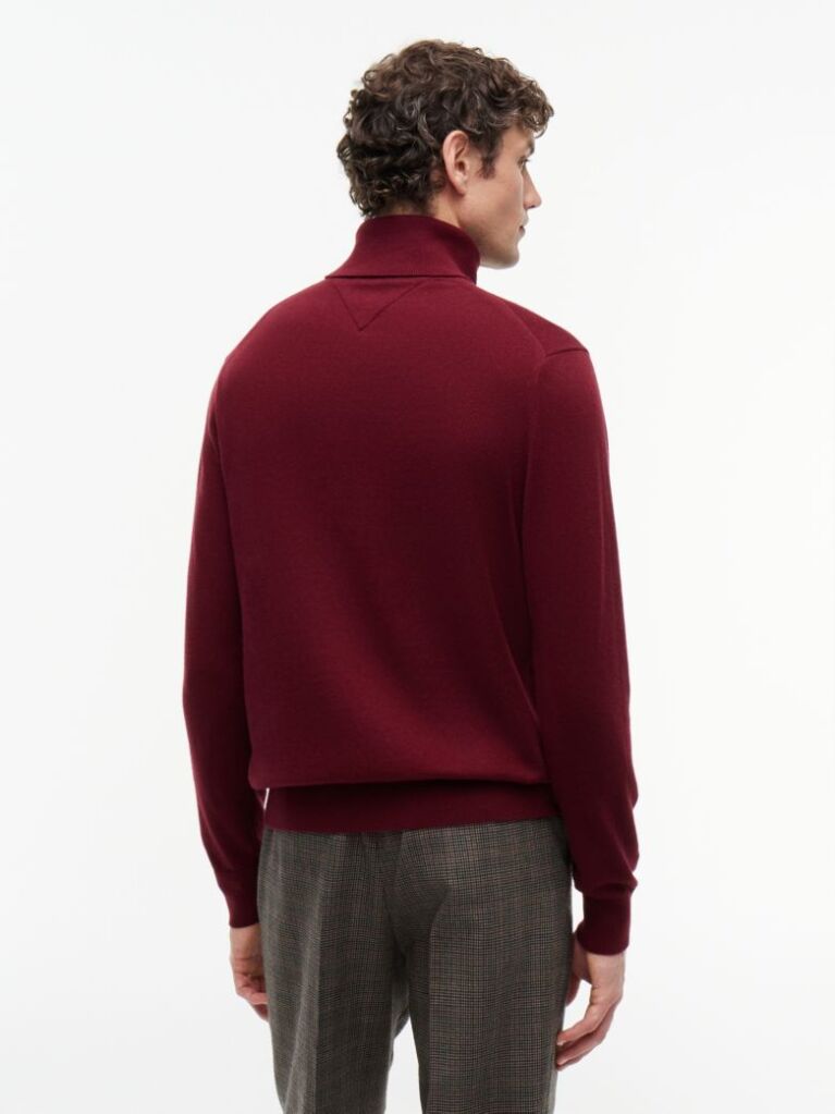 Rosu Jumper Din Bumbac Si Casmir Roll Neck  Barbati