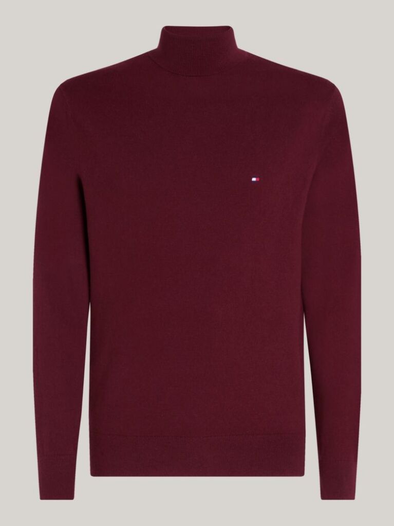 Rosu Jumper Din Bumbac Si Casmir Roll Neck  Barbati