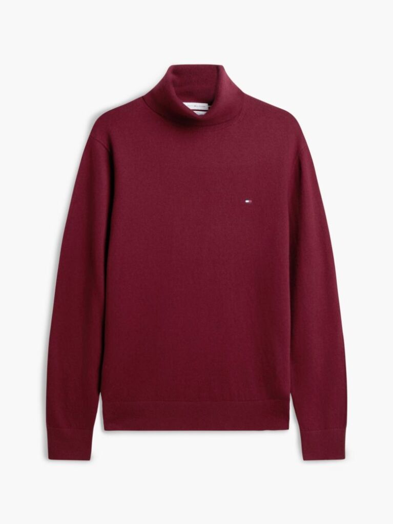 Rosu Jumper Din Bumbac Si Casmir Roll Neck  Barbati