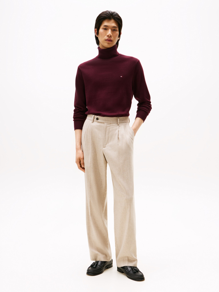 Red Cotton Cashmere Roll Neck Jumper  Men