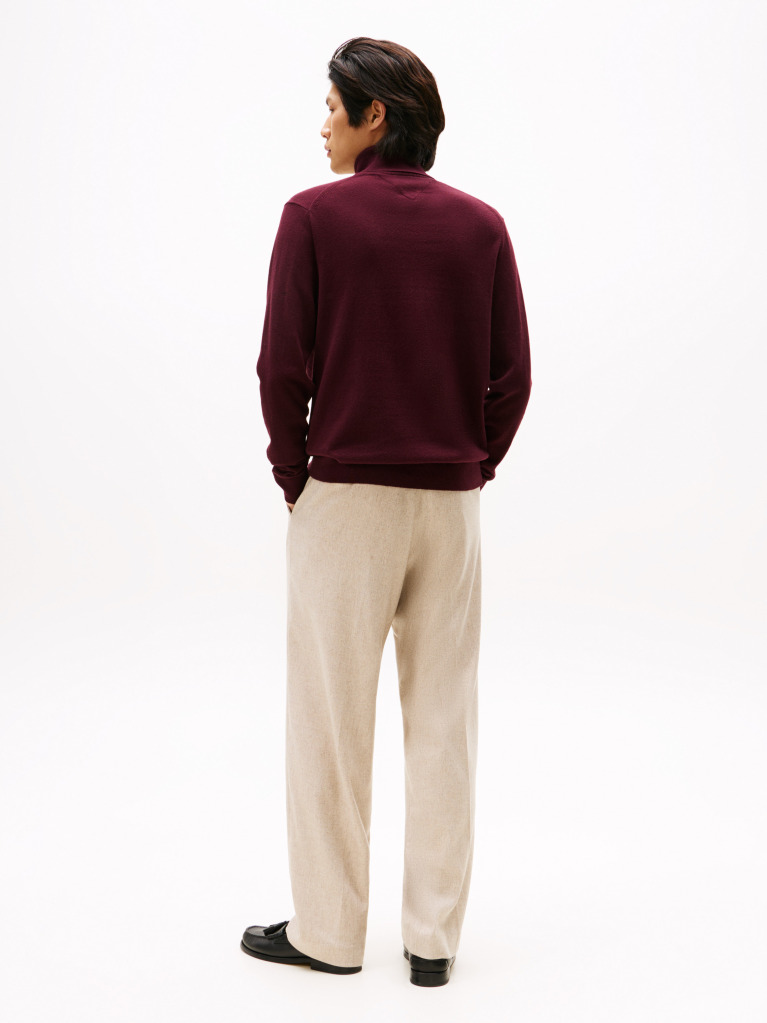 Red Cotton Cashmere Roll Neck Jumper  Men