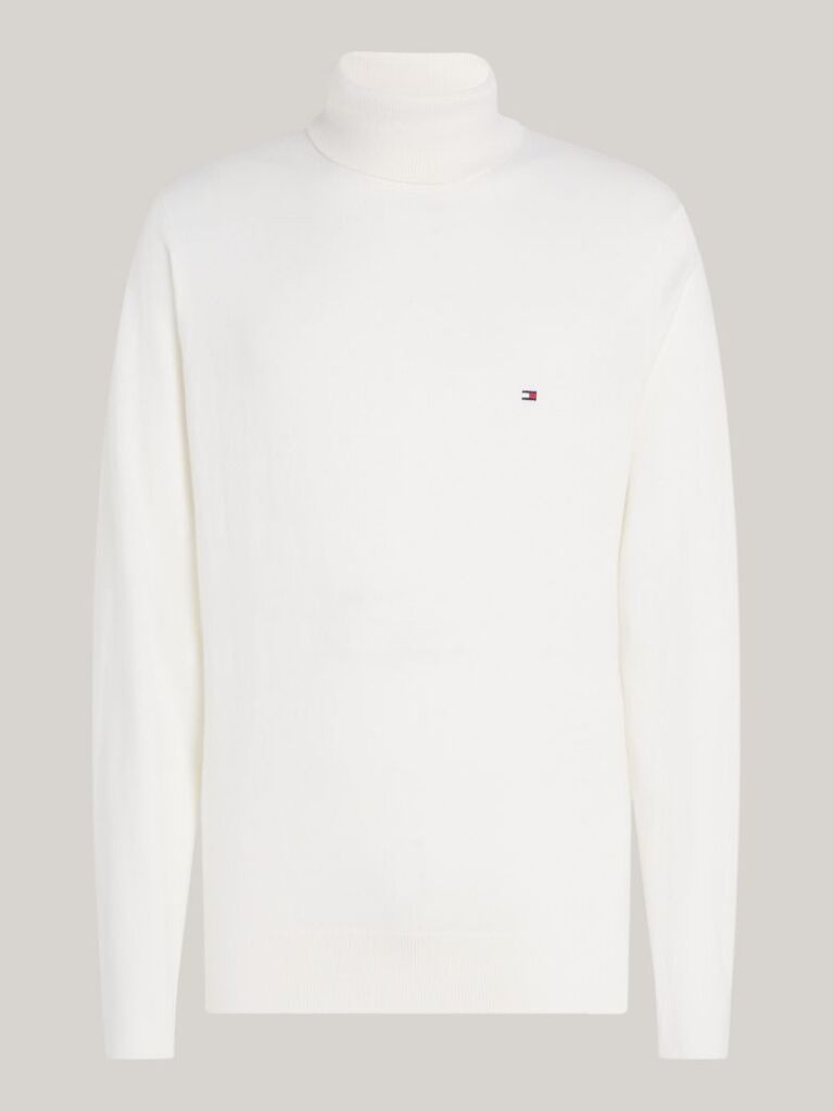 White Cotton Cashmere Roll Neck Jumper  Men